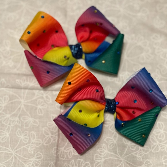 Rainbow ombré hair bows as a set of 2 - Picture 1 of 2